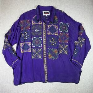 NWT BIYA Johnny Was Women 2XL The Audrey Purple Embroidered Boho Artsy Shirt